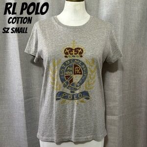 Ralph Lauren Polo T-Shirt-Sz S-Cap Sleeve-Distressed Logo-Gray-Cotton-EUC